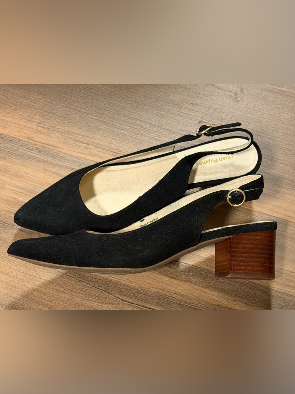 Hush Puppies Black Pointed Toe Slingback Block Heel Pumps Size 8.5